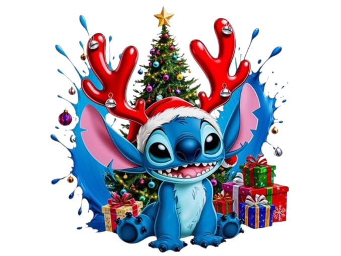 STITCH NATALE DTF per t-shirt - magliette - Applicare con ferro da stiro