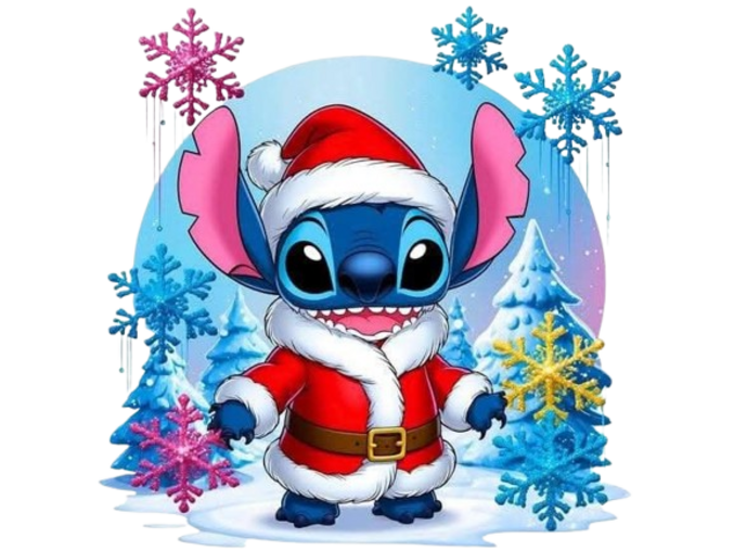 STITCH NATALE DTF per t-shirt - magliette - Applicare con ferro da stiro