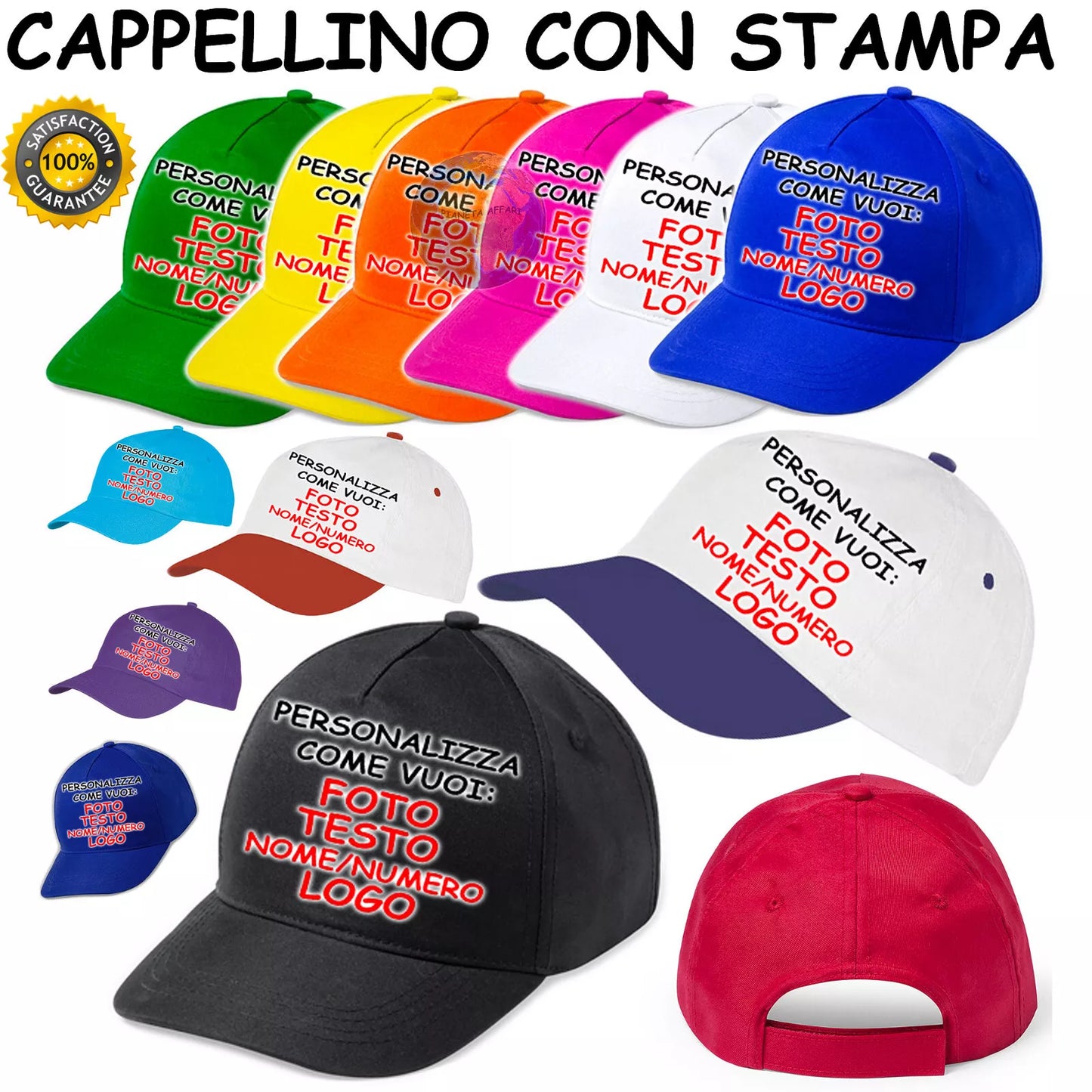 Cappellino PERSONALIZZATO Cappello STAMPA Visiera CURVA da Baseball UOMO Donna