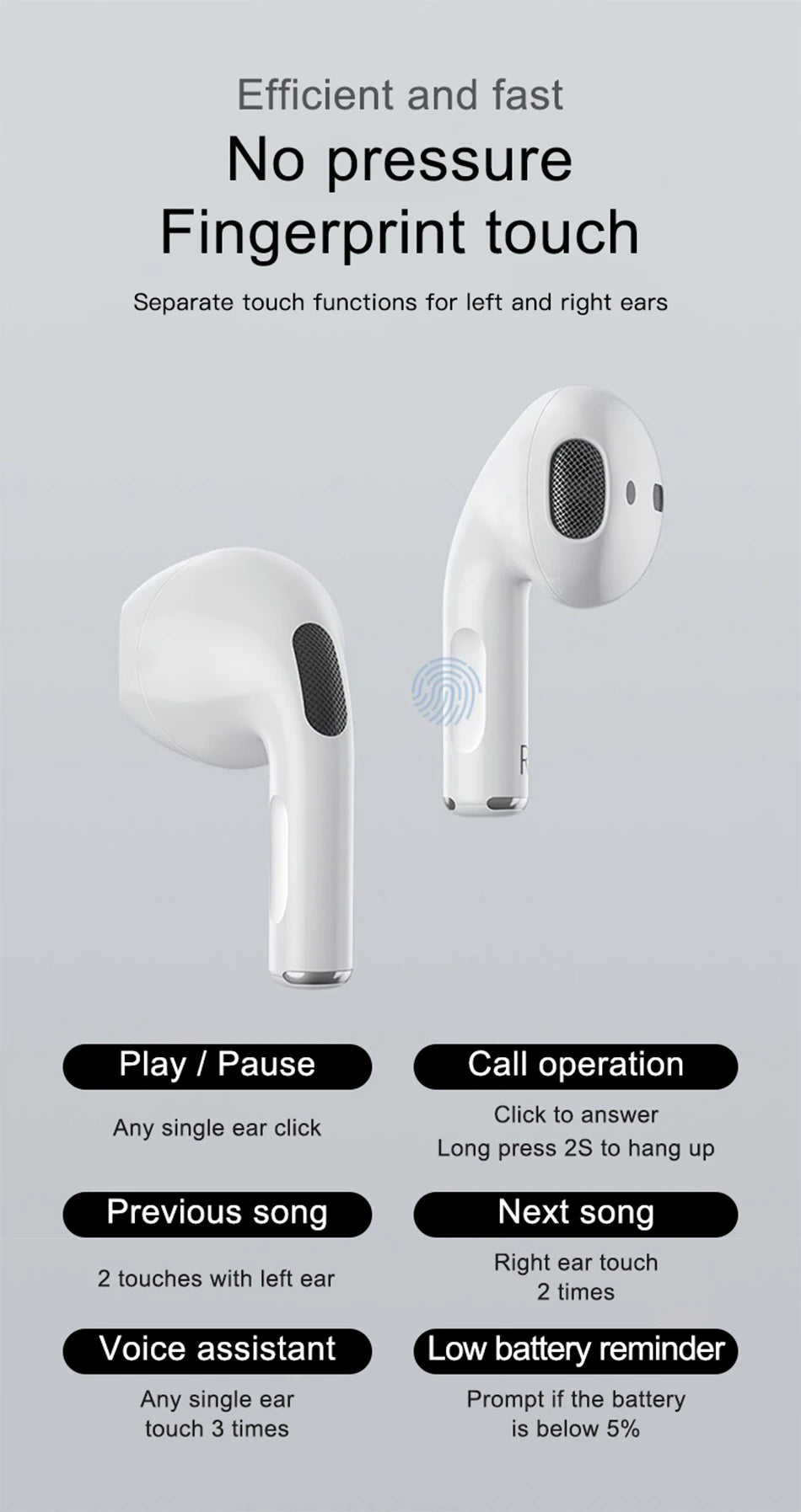 Cuffie  Bluetooth 5.0 con microfono Touch Control Wireless Hodaya - - BIANCO